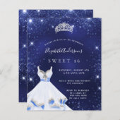 Sweet 16 marineblaue Kleid tiara Einladung (Vorne/Hinten)