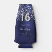 Sweet 16 marineblaue silberne Glitzer Flaschenkühler (Vorderseite)