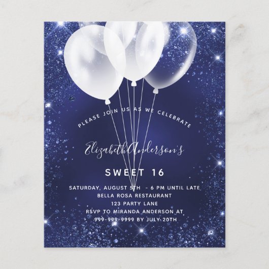 Sweet 16 marineblauer weißer Ballon - Haushaltsein Flyer (Vorne)