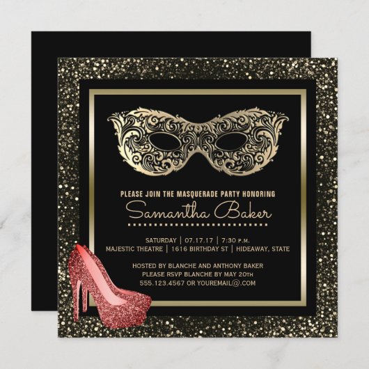 Sweet 16 Masquerade Ball| Rosa Gold 16 . Geburtsta Einladung (Vorne/Hinten)