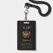Sweet 16 Masquerade Black Gold VIP Invitation Ausweis (Front with Lanyard)