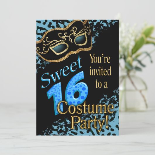 Sweet 16 Masquerade Costume Party Einladung (Stehend Vorderseite)