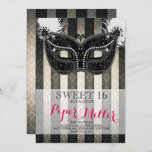 Sweet 16 Masquerade Feather Black and White Einladung<br><div class="desc">Sweet 16 Masquerade Feather Black and White</div>