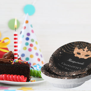 Sweet 16 Masquerade Glitzer Pappteller