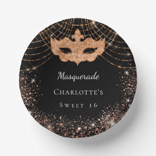 Sweet 16 Masquerade Glitzer Pappteller (Vorderseite)