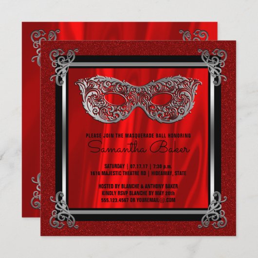 Sweet 16 Masquerade | Red 16 . Geburtstag Birthday Einladung (Vorne/Hinten)