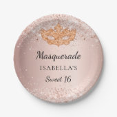 Sweet 16 masquerade Rose Gold Glitzer Party Pappteller (Vorderseite)