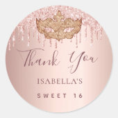 Sweet 16 masquerade Rose Gold Glitzer Vielen Dank Runder Aufkleber (Vorderseite)