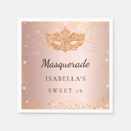 Sweet 16 Masquerade Rose Gold Glitzern Party Serviette