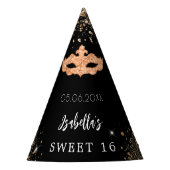 Sweet 16 masquerade schwarze Goldmaske Name Partyhütchen (Vorderseite)