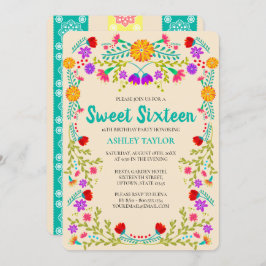 Sweet 16 Mexican Fiesta Papel Picado Champagne Einladung