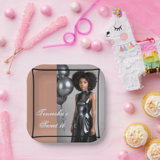 Sweet 16 Mocha Brown Plate – Custom Text/Photo Pappteller (Party)