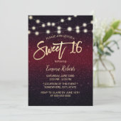 Sweet 16 Modern Burgundy Red Imitats Glitzer Einladung (Stehend Vorderseite)