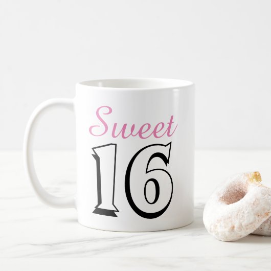 Sweet 16 Modern Chic Pink Geburtstagsgeschenk Kaffeetasse (Mit Donut)