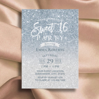 Sweet 16 Modern Dusty Blue & Silver Ombre Einladung