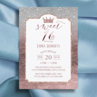 Sweet 16 Modern Foil Rose Gold Princess Crown #2 Einladung
