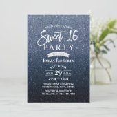 Sweet 16 Modern Navy Blue Glitzer Geburtstag Einladung (Stehend Vorderseite)