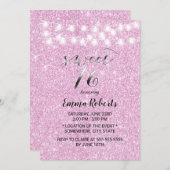 Sweet 16 Modern Pink Glitzer String Lights Einladung (Vorne/Hinten)