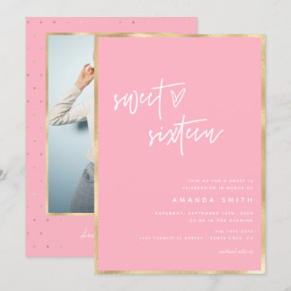 Sweet 16 Modern Script Gold Blush Rosa Geburtstag Einladung