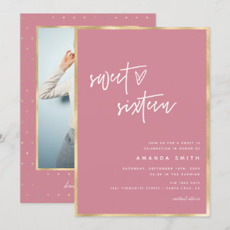 Sweet 16 Modern Script Gold Dusty Blue Geburtstag Einladung