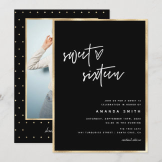 Sweet 16 Modern Script Gold Foil Black Geburtstag Einladung