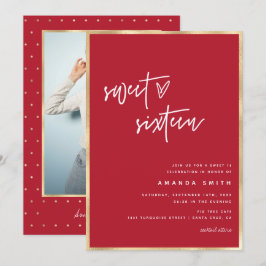 Sweet 16 Modern Script Gold Foil Red Birthday Einladung