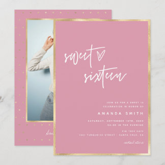Sweet 16 Modern Script Gold Foil Rosa Geburtstag Einladung
