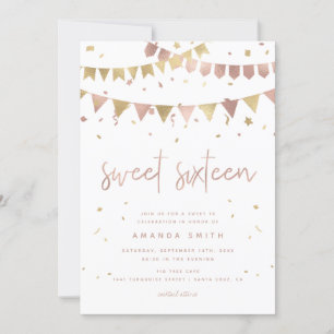 Sweet 16 Modern Script Rose Goldener Lebenslauf Einladung