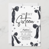Sweet 16 Modern Stylish Black Bow Birthday Party Einladung (Vorderseite)