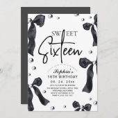 Sweet 16 Modern Stylish Black Bow Birthday Party Einladung (Vorne/Hinten)