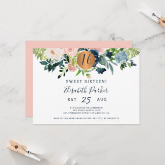 Sweet 16 moderne Blumengebirge Geburtstagsparty Einladung