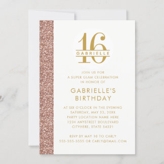Sweet 16 Moderne Elegante Rose Gold Pink Glitzer Einladung