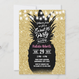 Sweet 16 Moderne Gold Glitzer Ananas Einladung