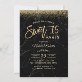 Sweet 16 Moderne Gold Typografie Schwarzer Marmor Einladung (Vorderseite)
