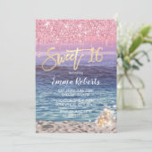 Sweet 16 Moderne Pink Glitzer Tropfen Tropical Bea Einladung (Stehend Vorderseite)