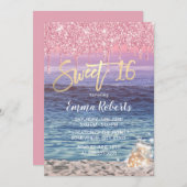 Sweet 16 Moderne Pink Glitzer Tropfen Tropical Bea Einladung (Vorne/Hinten)