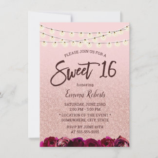 Sweet 16 Moderne Rose Gold Blumenstrauß Einladung
