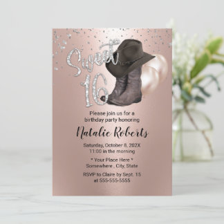 Sweet 16 Moderne Rose Gold Cowgirl 16. Geburtstag Einladung