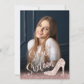 Sweet 16 Moderne Rose Gold Glitzer Fotografie Einladung (Vorderseite)