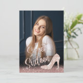 Sweet 16 Moderne Rose Gold Glitzer Fotografie Einladung (Stehend Vorderseite)