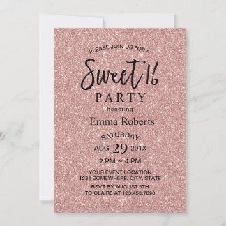 Sweet 16 Moderne Rose Gold Glitzer Geburtstag Einladung