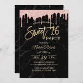 Sweet 16 Moderne Rose Gold Tropfen Schwarzer Marmo Einladung (Vorne/Hinten)