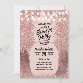 Sweet 16 Moderne Rose Gold Tropische Ananas Einladung