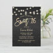 Sweet 16 Moderne Schwarze Imitate Glitzer Typograf Einladung (Stehend Vorderseite)