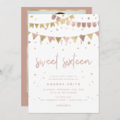 Sweet 16 Moderne Script Rose Gold Foil Geburtstag Einladung (Vorne/Hinten)