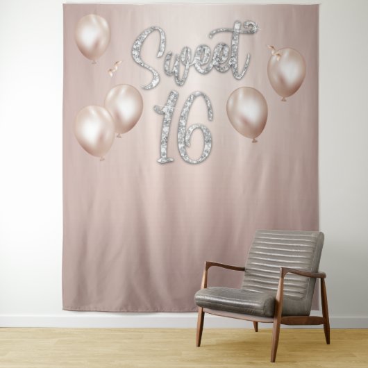 Sweet 16 Moderne Silbertypografie Rose Gold Wandteppich (Beispiel)