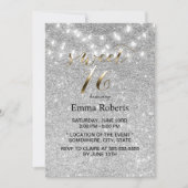 Sweet 16 Moderne Silver Glitzer String Lights Einladung (Vorderseite)