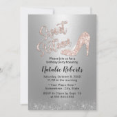 Sweet 16 Moderne Silver Rose Gold High Heel Einladung (Vorderseite)