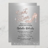 Sweet 16 Moderne Silver Rose Gold High Heel Einladung (Vorne/Hinten)