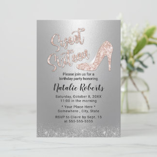 Sweet 16 Moderne Silver Rose Gold High Heel Einladung